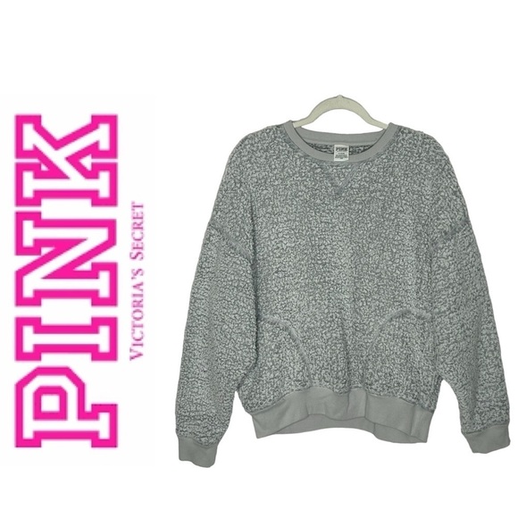 Victoria’s Secret PINK Gray Faux Sherpa Sweatshirt - Picture 4 of 13